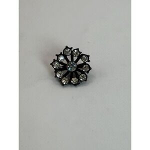 Vintage Black Japanned Rhinestone Flower Brooch – Dramatic Statement Pin